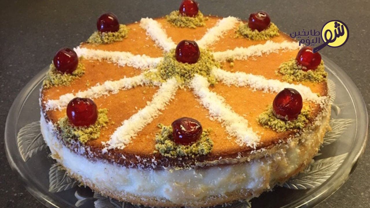 البسبوسة بالقشطة بقالب الكيك